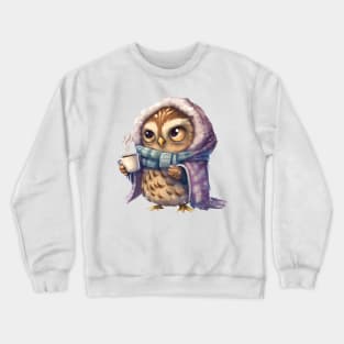 Chibi Owl Drinking Hot Chocolate Cute Baby Christmas Scarf Beanie Crewneck Sweatshirt